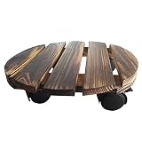 DIYARTS Carrito de Madera Redondo de Fábrica con Ruedas Giratorias Soporte Móvil de Maceta Rodante de Fábrica para Jardín Interior y Exterior
