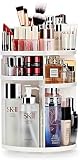 Auxmir Organizador de Maquillaje de Rotación 360°, Organizador Cosmético de Belleza Ajustable, Caja Cosmética de Maquillaje para Tocador, Baño, Dormitorio, Blanco