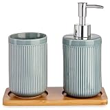 Arte Regal Set Accesorios baño cerámica Bandeja bambú, Variado (89473)
