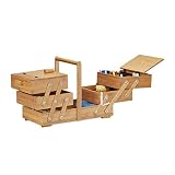 Relaxdays Caja de Costura Grande con Compartimentos, Bambú, Beige, 30 x 44 x 22 cm