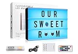Caja de Luz de Cine LED, A4 Cinematic LED Box Cambio de Colore, Caja de Luz Cinematográfica con 120 Letras | Emojis | Símbolos para Habitación, Fiesta, Oficina, Cumpleaños (7 Colores)