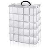 Belle Vous Caja Almacenamiento Plástico Transparente 5 Niveles - Ranuras de Compartimentos Ajustables - Caja Organizadora Plastico- Máximo 50 Compartimentos - Guardar Juguetes Joyas, Cuentas