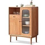 Priority Culture Aparador Único Buffet Material De Madera De Cerezo Sala Armario Auxiliar Comedor Cocina Puerta De Vidrio Templado (Color : Brown, Size : 75 * 40 * 101cm)