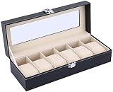 Caja para relojes - caja relojes guarda relojes Caja de Relojes con 6 Compartimentos Caja Relojes para Guardar Relojes con Cerradura, Relojero con Tapa de Cristal y Forro de Terciopelo
