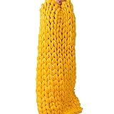 BWBG Manta De Punto Gruesa Hecha A Mano Yellow, Mantas para Sofa Grandes Invierno Suave Y Acogedora 6 cm de Ancho de Punto para la Cama de Invierno/sofá lanzar- 100x150CM