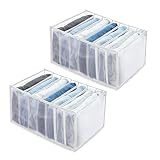 2 cajas de almacenamiento de ropa plegables con 7 rejillas blancas para cajones, organizador para guardar vaqueros, pantalones, leggings o camisetas
