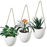 AGAKY 3 Piezas Macetero Colgante,Macetas Colgantes de Cerámica Blanca,Maceta Pared Adecuado para Interiores y Exteriores,Techos,Balcones,Decoración de Paredes,Decoración Geométrica