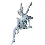 Adorno de Jardín para Sentarse, Estatua de Hada Sentada, Figura Decorativa de Hada Sentada para Jardín, Hadas Figuras Duendes Decoracion, Decoración para Casa, Césped (Blanco)