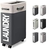 Rieeyrslza Cestos para la Colada con Ruedas Rectangular 46L Cesto de Ropa con Ruedas Cesto Colada Ruedas colector de Ropa Saco para La Ropa Multifunción Cestos para la Colada (Blanco + Gris Oscuro)