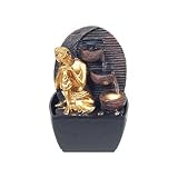 Home Gadgets Fuente de Agua Decorativa Buda Dorado 19 cm, Fuentes de Interior, Cascada Zen Relax Relajante