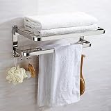 NIJOO Toallero de acero inoxidable sin taladrar, autoadhesivo, 50 cm, soporte de pared con 8 ganchos, plegable, doble capa, para puerta o baño