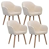 WOLTU 4X Sillas de Comedor Nordicas Estilo Vintage Juego de 4, Sillas de Cocina Sillas Tapizada con Reposabrazos en Terciopelo, Estructura de Madera Sillas de Escritorio Crema BH95cm-4