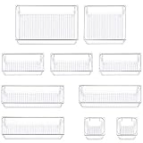 Evance 10 Cajas Organizador de Cajón Plástico, Organizadores Transparentes para Cajones, Bandejas de Maquillaje Papelería Cubiertos para Baño Cocina Oficina Escritorio (Tranparente)