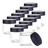 PandaHall Elite - Lote de 18 tarros de plástico Transparente vacíos de 60 ml para Guardar muestras de Boca Ancha para cosméticos Redondos con Tapas de Rosca Negras para Cuentas, Joyas, Maquillaje