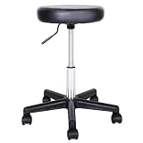SONGMICS Taburete Giratorio sobre Ruedas, Taburete Rodante Regulable, 46-58 cm, Asiento Tapizado de Cuero Sintético, para Trabajo, Estudio, Oficina, Clínica, Negro LJB61B