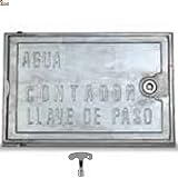 BricoLoco Tapa caja contador agua exterior o interior con puerta. Registro con cerradura y llave. Fabricado en aluminio. Con inscripción. Cubre contador. (Medida 22x35 centímetros.)