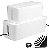 Powerking Cajas de cables,organizador de cables para escritorio, TV, computadora, almacenamiento de cable de concentrador USB y soporte para cubrir y ocultar y tiras y cables de alimentación