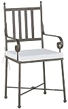Casa Padrino Silla de jardín Art Nouveau de Lujo con reposabrazos y cojin de Asiento marrón/Blanco 47 x 50 x A. 103 cm - Silla de Comedor forjada a Mano - Muebles de Comedor de Jardín de Patio