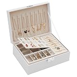 Caja Joyero, Caja para joyas, Joyero de Viaje Cajas, Joyero Portátil de Viaje, Jewelry Organizer, Organizador Joyas, Jewelry Organizer Box, para anillos, pendientes, collares y pulseras (Blanco)