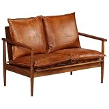 vidaXL Sofá 2 Plazas Vintage Retro Cuero Auténtico Madera Acacia Sillón Salón
