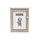 SPOTTED DOG GIFT COMPANY Caja para Llaves 6 Ganchos, Caja Colgador Llaves, Armario de Llaves para la Pared, Madera Blanco y Marrón, Decoración para la Cocina y el Hogar con Diseño de Perro