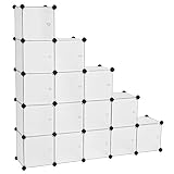 SONGMICS Estantería Modular, Armario Modular de 15 Cubos, Estantería de Plástico con Puertas, para Zapatillas, Ropa, Juguetes, Libros, Fácil de Montar, Blanco LPC44BS