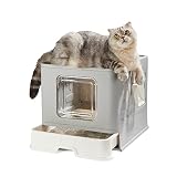Suhaco Caja de Arena para Gatos con Tapa Bandeja de Arena para Gatos Plegable Grande con Inodoro para Mascotas de Entrada Superior Que Incluye Pala (Gris)