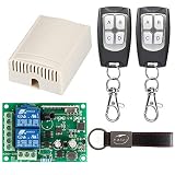 KASER Receptor Universal 433 MHz Radio Receptor con Transmisor Autoaprendizaje 2 Canales para Garaje Puertas Portón Automática Persianas Luces Motor Relay AC 220V (Incluyendo 2 mandos)
