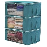 LSNDEE Cajas De Almacenaje Ropa Plegable, Bolsas de Almacenamiento Ropa, para Guardar de Edredón, Contenedor De Ropa Tela, Organizadoras para Edredones Fundas, 48 x 35 x 20 cm, 3 Piezas (Azul)