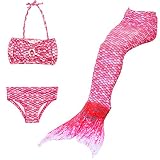 Lito Angels Traje de baño de Sirena de 3 Piezas para niñas pequeñas, Bikini y Cola de Sirena para Nadar, Talla 5 a 6 Años, Color Rosa