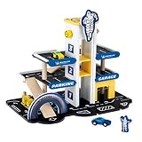 Theo Klein 3404 Aparcamiento MICHELIN con 3 plantas de madera I Garaje que incluye 2 coches y mucho más I Compatible con pistas de madera I Para niños de 3 años