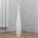 LEEWADEE jarrón Grande para el Suelo – Alto, jarrón Hecho a Mano de Madera de Mango, contenedor de pie para Las Ramas Decorativas, 90 cm, Blanco