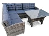 Rinconera de Jardin con Mesa Alta Comedor, Set de Muebles de Exterior Sofa de Rincon de 6 Plazas Junto con Mesa Alta de Comedor con Cristal Templado. Cojines Muy Comodos y Desenfundables Incluidos