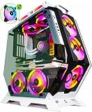 KEDIERS Caja pc (con Siete Ventiladores RGB de 120 mm, Dos Paneles Laterales de Vidrio Templado) Mid-Tower ATX RGB Gaming Caja (7 Ventiladores RGB, Blanco)