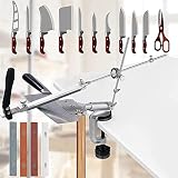 SEAAN Afilador de cuchillos manual profesional con 4 muelas, afilador de cuchillos de ángulo fijo con rotación Pro RX-008, juego de herramientas de afilado de cocina profesional
