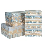 RUSPEPA Surtido De Cajas Navideñas - Paquete De 8 Cajas De Camisas Estampadas con Tapas para Envolver, 2 Tamaños Y 8 Diseños, Azul Y Blanco