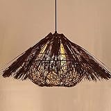 Sudeste de Asia Estilo clásico Celosía de madera Lámpara de mimbre de mimbre Colgante de techo de bambú Marrón claro Lámpara de casa de nido de pájaro hecha a mano Pantalla de vidrio 1 luz Para loft E