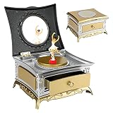AIMMIE Caja de música clásica, Caja Musical para Almacenamiento de Joyas, Caja de música giratoria para Bailarina, con cajón, Espejo de Maquillaje, Elegante Bailarina para cumpleaños de Navidad