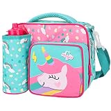 Bolsa de Almuerzo Niñas, Bolsas Térmicas Infantiles Unicornio con Caja de almuerzo Botella de agua Bolsa Porta Alimentos con Correa 3 Compartimentos Bolsa isotérmica para Niños Escuela Viaje Picnic