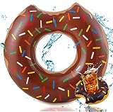 Donut inflable Ø 120 cm con mordida anillo de natación aro flotante colchón de aire cojín de natación marrón, piscina y agua, con 1x portavasos para adultos y niños isla de natación animal flotantema