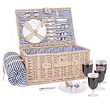 Cesta de picnic de mimbre para 4 personas con tapete de picnic, juego de picnic con compartimento aislado grande para exteriores, regalos para el día de la mujer, parejas, bodas
