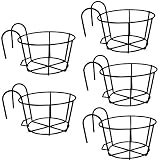 WUHUAROU Macetas de balcón para colgar, estante de flores de hierro, soporte para jardinera, para balcón, vallas, paredes de ladrillo individuales o barandilla, color negro (5 unidades, 14 x 20 cm)