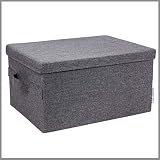 Bigso Box of Sweden Caja de almacenamiento con tapa para ropa, accesorios, juguetes, etc. – Caja plegable con asa – Caja de tela pequeña de poliéster y cartón, con aspecto de lino – gris