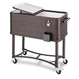blumfeldt Springbreak Carro de Bebidas refrigerado 80l (Nevera 80l ratán, Camarera Catering Ideal terraza jardín Eventos, 4 Ruedas, abrebotellas, fácil Limpieza, Bandeja Transporte)