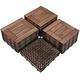 Yaheetech 27 Piezas Baldosas de Madera de Abeto 30,8 x 30,8 x 2,2cm (2.6m²) Suelo de Madera con Base de PP para Patio Interiores Exteriores Terraza de Jardín Junto a la Piscina marrón