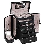 ANWBROAD Joyeros Mujer Caja de joyería enorme de 6 niveles caja organizadora de joyas soporte de exhibición caja de almacenamiento con cerradura y espejo caja de joyería para niñas regalo JJB004H