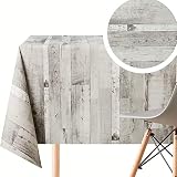 Gris Mantel PVC Efecto de Madera - Rústico Natural Tablones de Madera Patrón - Plástico Mantel Hule 200 x 140 cm Fácil de Limpiar Mantel Hule Mesa Rectangular - Lavable Hules para Mesas Rectangular