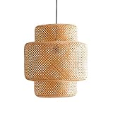 BarcelonaLED Lámpara Techo Colgante de Mimbre Natural Nórdico Vintage Pantalla Ratán Bambú Madera con Casquillo E27 para Comedor Salón