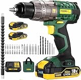 Taladro Atornillador 18V, TECCPO Taladro Percutor, 60 Nm, 30min Cargador Rápido, 2x 2000mAh Baterías Litio 18V, 21+3 Ajuste de Par, 13 mm Mandril Portabrocas Automatico, 30 Accesorios Ricos-TDHD01P…