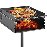VEVOR Parrilla BBQ de Acero al Carbón, Pilar Enterrado 40,6 x 40,6 cm al Aire Libre, Parrilla Barbacoa Carbono Tamaño de 40,6 x 40,6 x 20,3 cm, Barbacoas de Carbono y Leña Altura de 127 cm